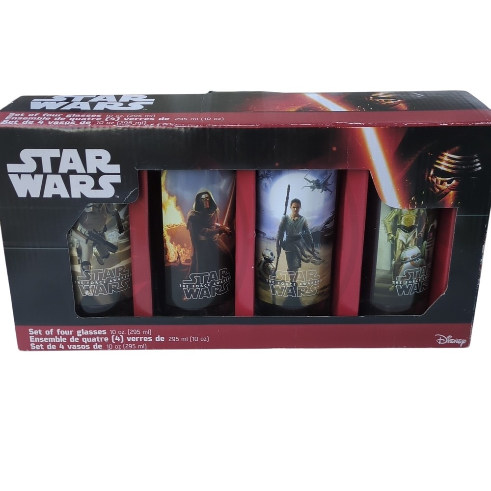 New Set of 4 Star Wars The Force Awakens 10 Oz Glasses Set B#IO